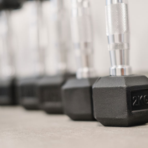 Free weights are available for every strength level.